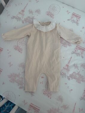 Bonpoint Pink Long-Sleeve One-Piece with Ruffle Collar
